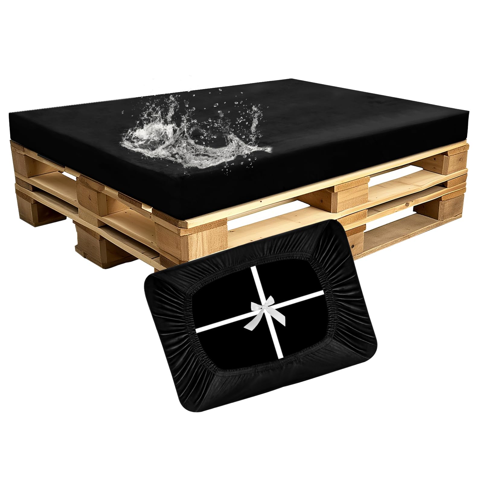 SYLC Waterproof Pallet Cushions Covers, Stretch Velvet Cover for Pallet Furniture Cushions, Outdoor Corner Sofa Covers for Rattan Wooden Patio Garden (Black,Seat 120×80×15cm)