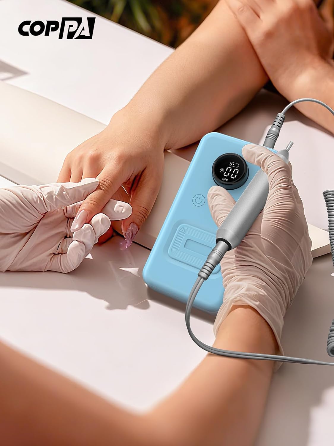 COPPA Portable Nail Drill, NDK106 Electric Nail Drill Professional Kit with 12 Bits 31 Sanding Bands, 45000RPM Rechargeable Nail Drills Machine for Acrylic Nails Gel Polishing Removing, Home & Salon