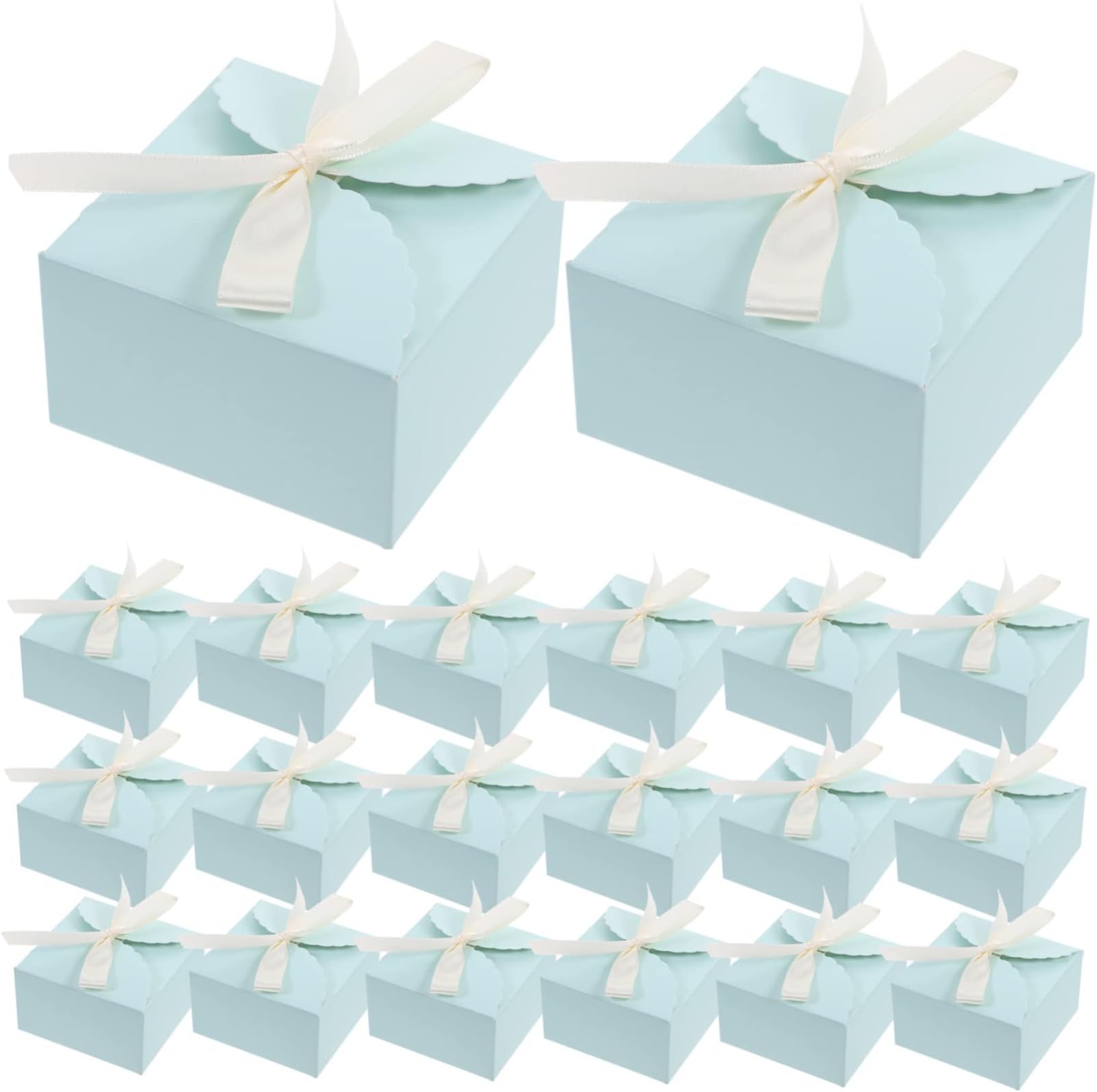 Faltbare Geschenkboxen, 20 Stück, quadratische Geschenkbox, Party-Süßigkeitsverpackungsbeutel, Hochzeit, Süßigkeitenbehälter, Süßigkeitenetui, Geschenkhüllen, Fliege, Braut, kleine Geschenkbox, weiße