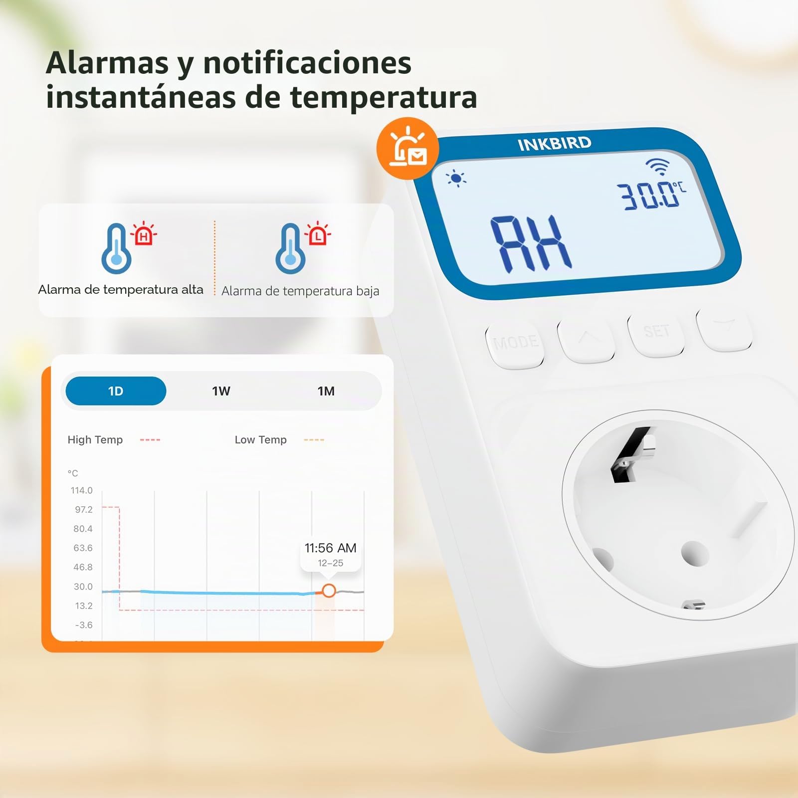 Inkbird C236T Termostato WiFi con Sonda 220V - Controlador de Temperatura para Calefacción y Refrigeración, 10 Modos de Control para Reptil Terrario Invernadero