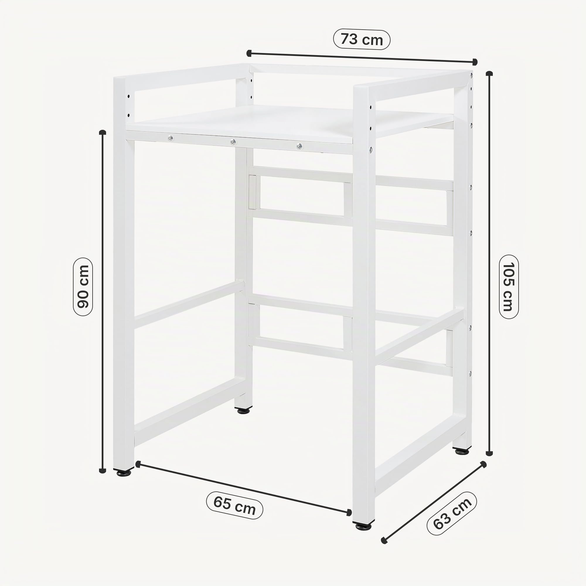 [en.casa] Scaffale per Incolonnamento Lavatrice Asciugatrice Kit di Sovrapposizione in Acciaio con Ripiano Regolabile Colonna Bucato Supporto Bagno Lavanderia 105x73x63 cm - Bianco