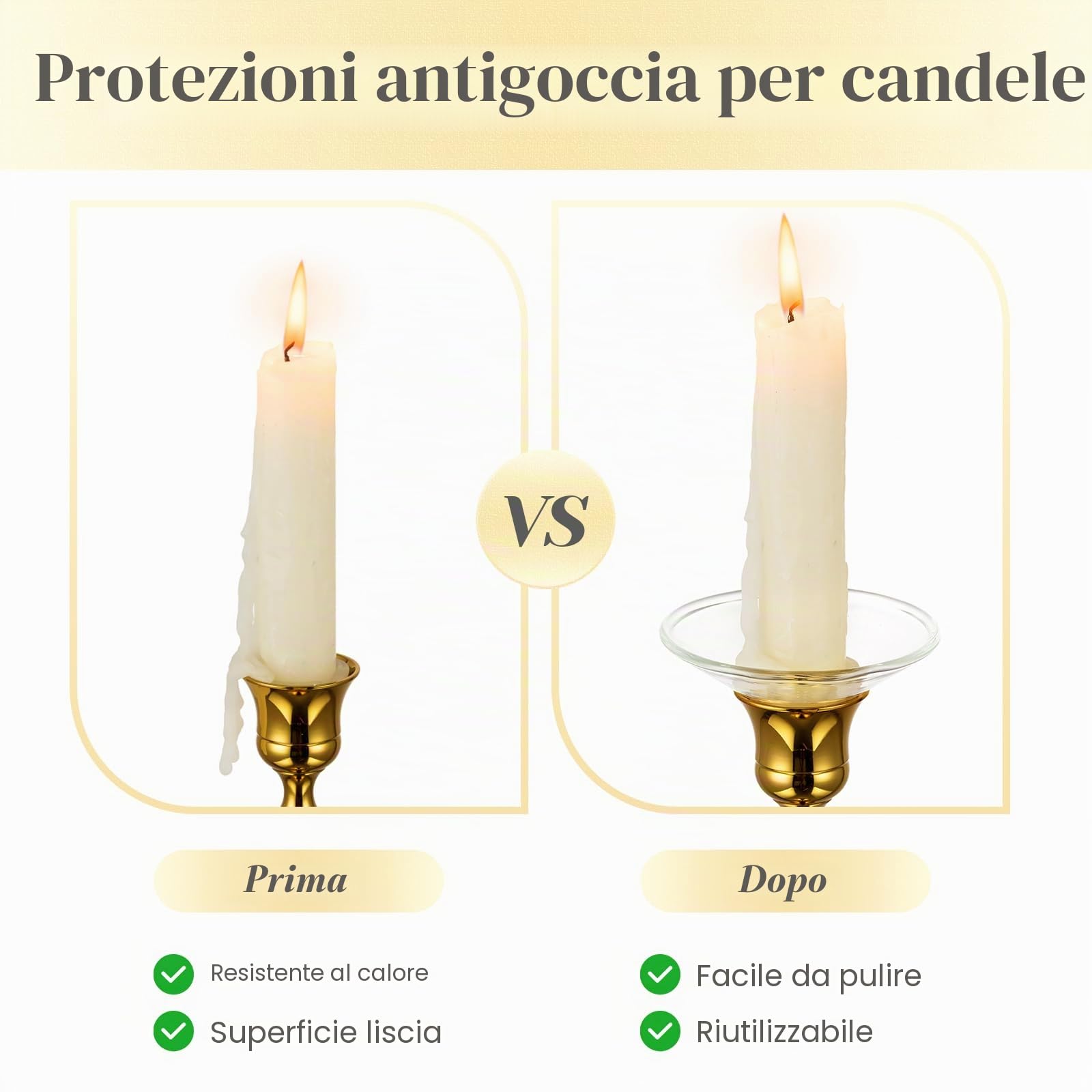 Hewory Bobeches in Vetro per Candelieri - 12 Pezzi Antigoccia per Candele Affusolate, da Chiesa - Decorazioni per la Casa, Rotonde, Trasparenti