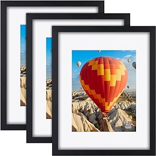 RR ROUND RICH DESIGN 11x14 inch Picture Frames Made of Solid Wood and HD Glass Display Photos 8x10 with Mat or 11x14 Without Mat 3PK Black