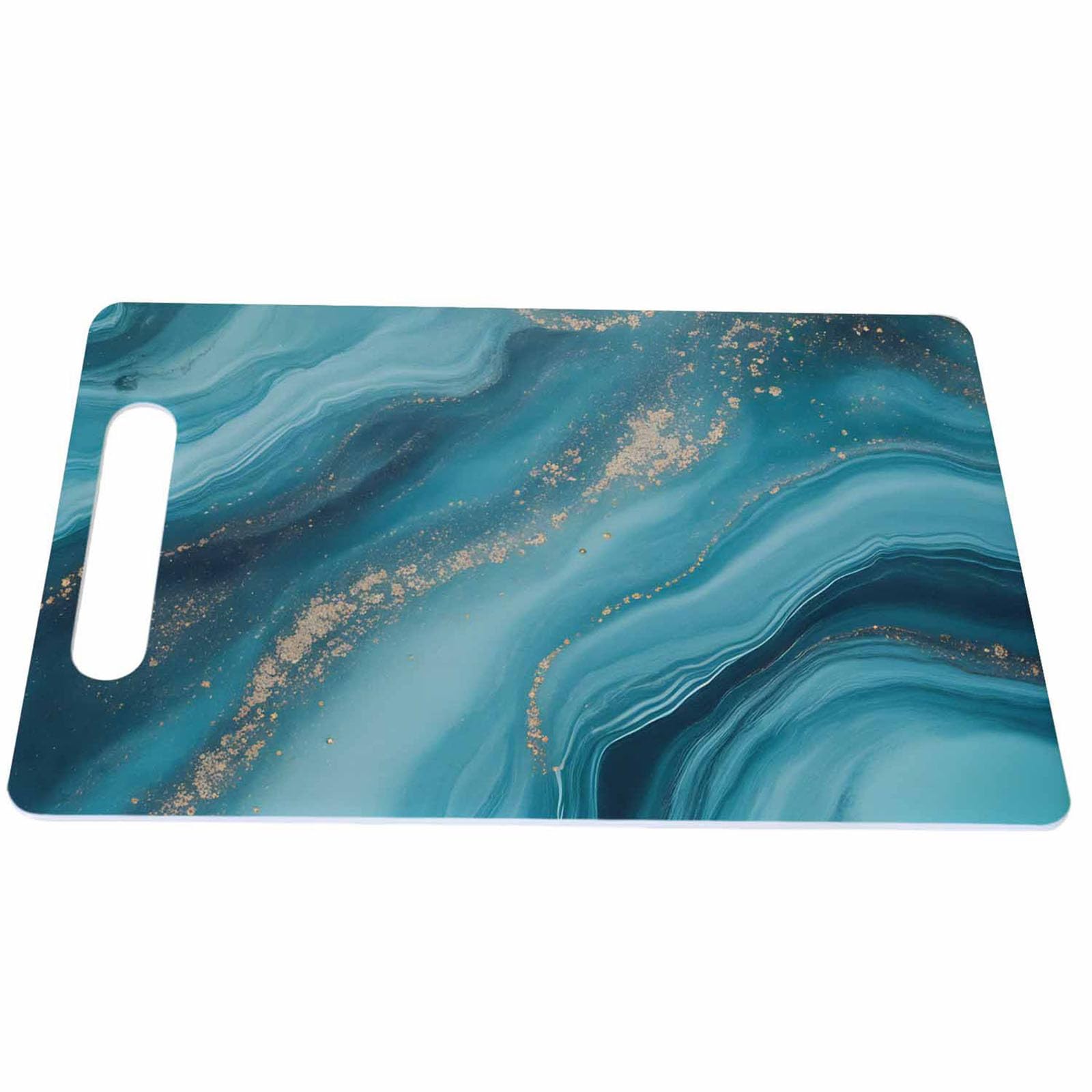 Bcumuq Blue Marble Cutting Boards Ocean Art Natural Ripples Gold Cutting Boards Kitchen Chopping Board with Handles Non Slip Plastic 16 x 10 x 0.24