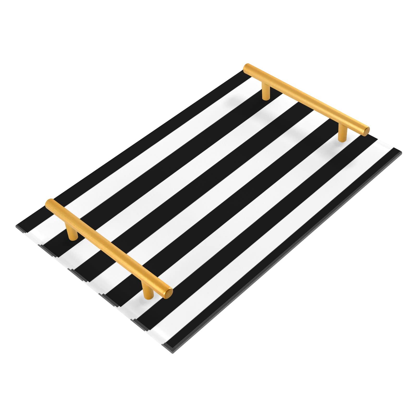 Black and White Striped Vanity Tray for Bathroom Counter Halloween Decorative Kitchen Coffee Trays Acrylic Jewelry Perfume Makeup Organizer Tray Holder, Rectangle 7.87