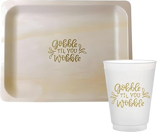 Miniatura 9 de Perfect Stix Plato de madera desechable de 10 pulgadas con estampado de Feliz Acción de Gracias, paquete de 25 unidades