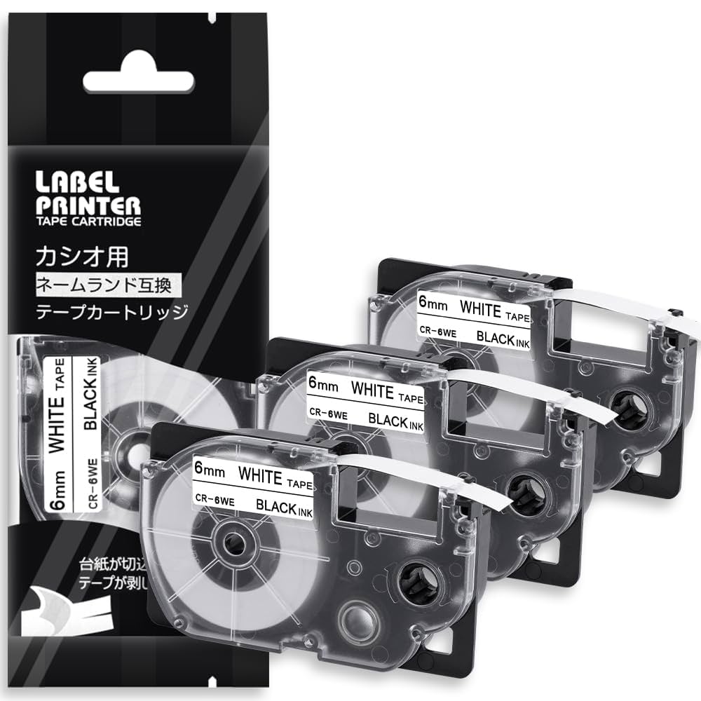 Amazon | 3個 6mm 白地黒文字 CR-6WE と互換性のある