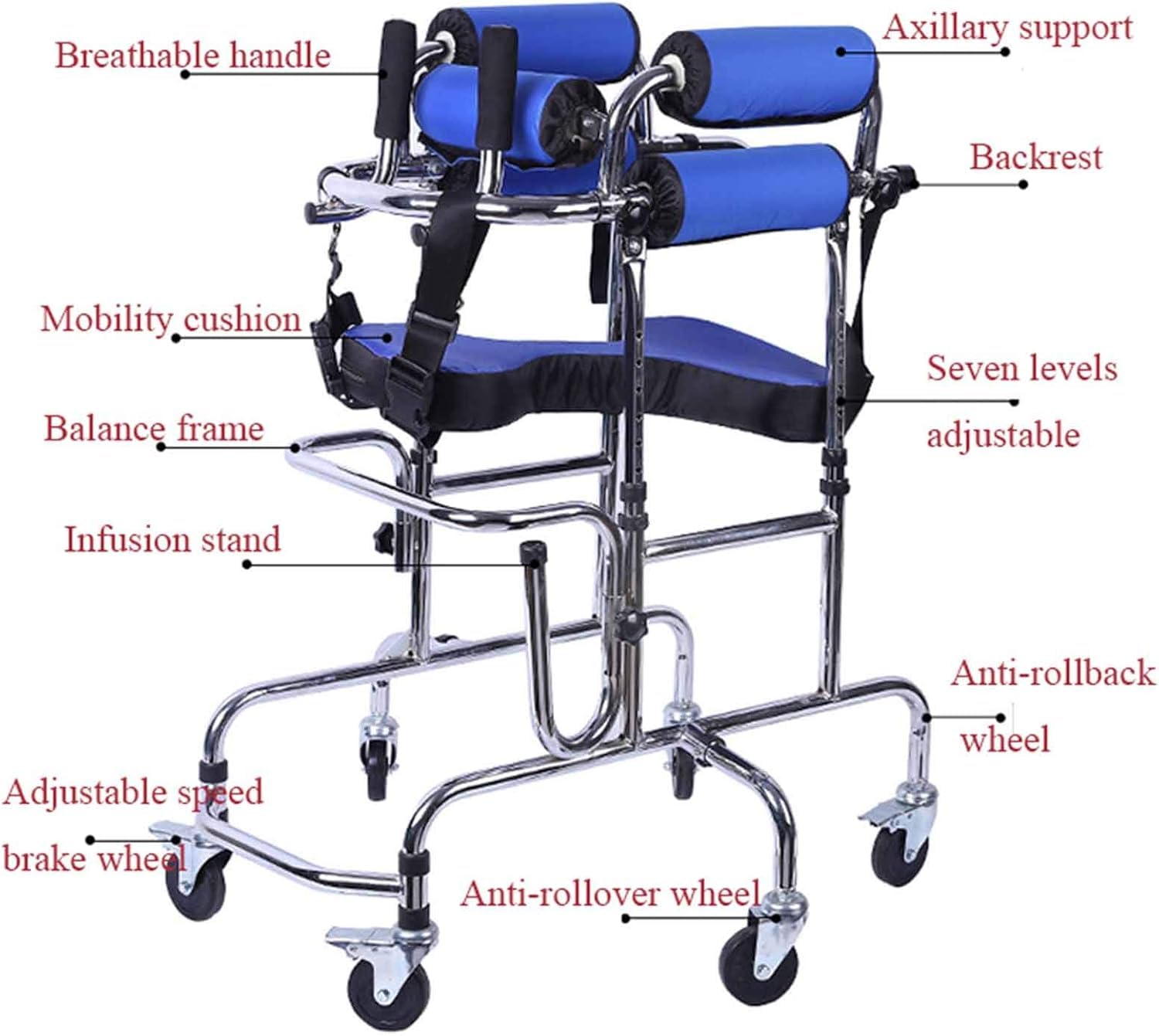 Deambulatori Rollator, per Disabili, Altezza Regolabile in Alluminio per Bambini E Adulti, Ausilio Portatile per Paralisi Cerebrale, Leggero, con Seduta Stabile, Allenamento Riabilitativo