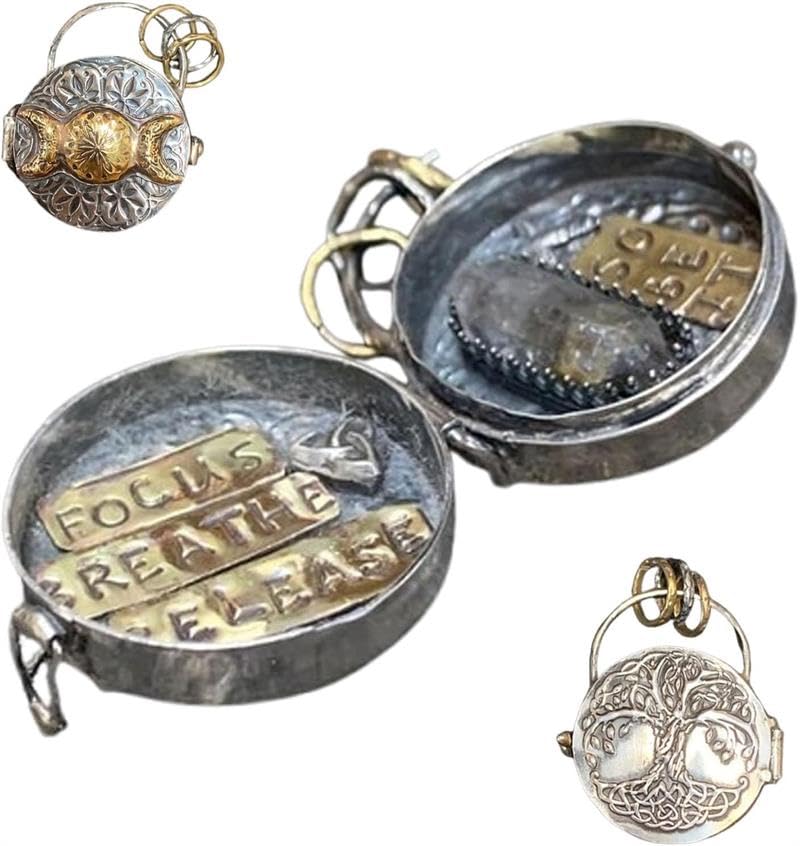 Medallón de plata hecho a mano con triple luna con diseño de árbol de la vida y un cristal adjunto, medallón de hechizo encantador, 5*4*1cm, Plata, Indefinido