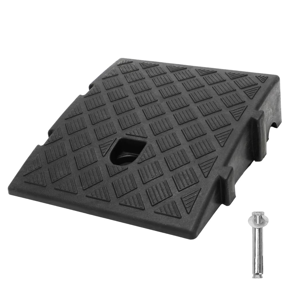 Rampa per marciapiede, rampa portatile, in plastica antiscivolo, per vialetti, marciapiedi, moto, scooter, auto, con 2 bulloni di espansione (nero)