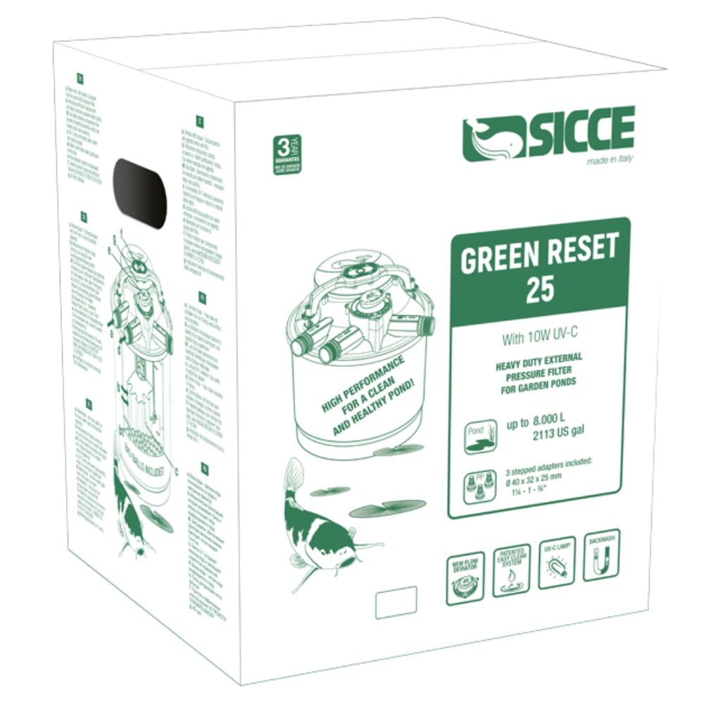 Sicce Green Reset Filtro per Laghetto, Biofiltro a Pressione 25 Litri con Lampada UV-C 10W
