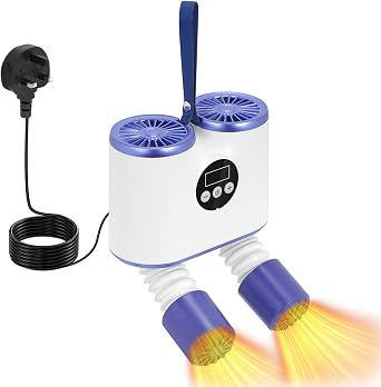 YUET Electric Shoe Dryer with Heat Blower Ski Boots Dryer with Fan Heater Sneaker Dryer for Work Football Boots with Retractable Hot Air Duct & Adjustable Timer with Hanging Strap UK Plug With Fuse [Energy Class A+]