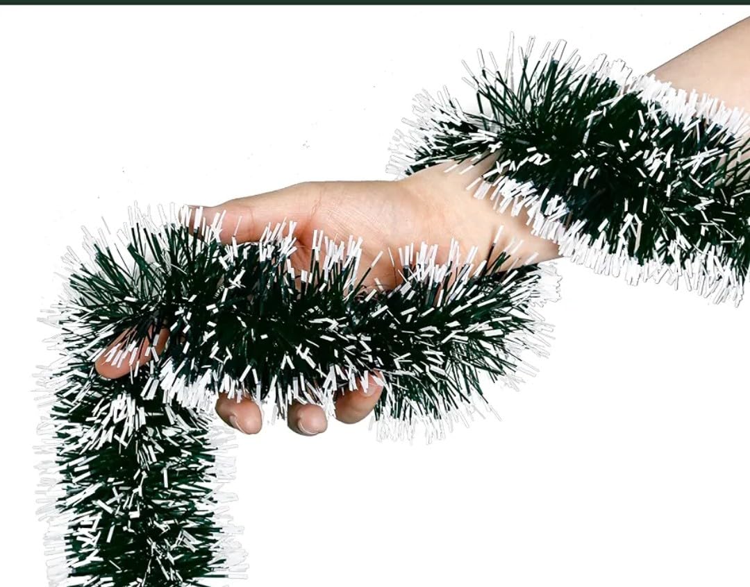 VRB Dec TM 6 Pcs Christmas 6Ft Tinsel Garland Xmas Tree/Christmas Tree Decoration Home Wedding Decoration for New Year Party Indoor/Outdoor Home Decor (Snow Green - 6 Pcs), 10 Cm