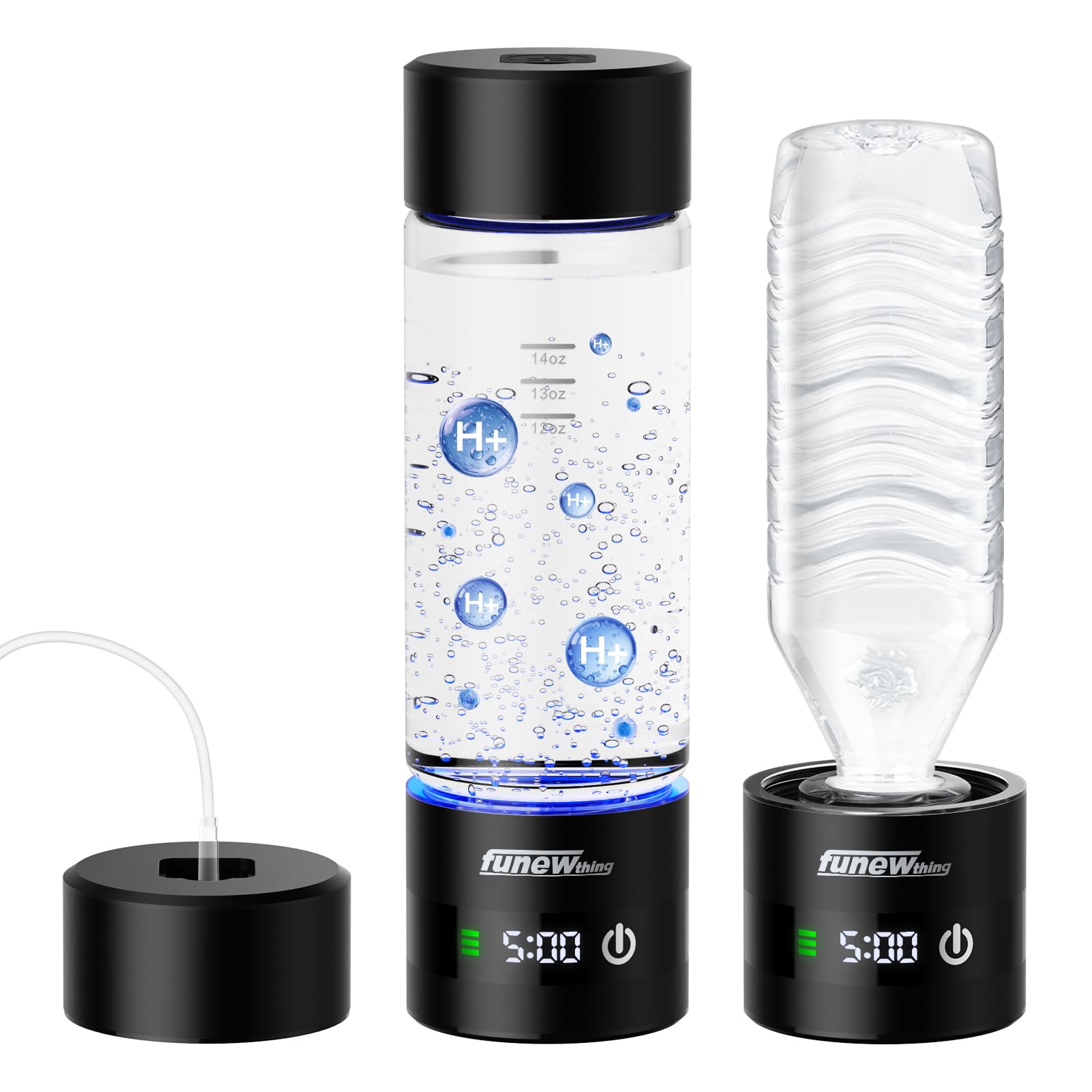 Hydrogen Water Bottle with LED Display, 3000ppb Portable Hydrogen Rich Generator with SPE/PEM Technology in 5-Minute Electrolysis, for Home Office Travel & Fitness