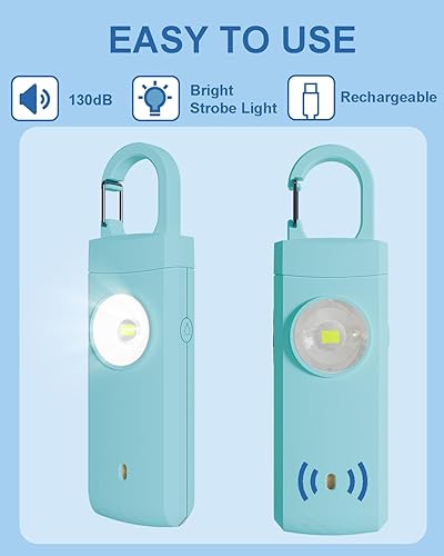 Miniatura 2 de Alarma de seguridad personal recargable para mujeres, sonido de sirena fuerte, luz LED estroboscópica SOS, carga USB, sé seguro con alarma personal,
