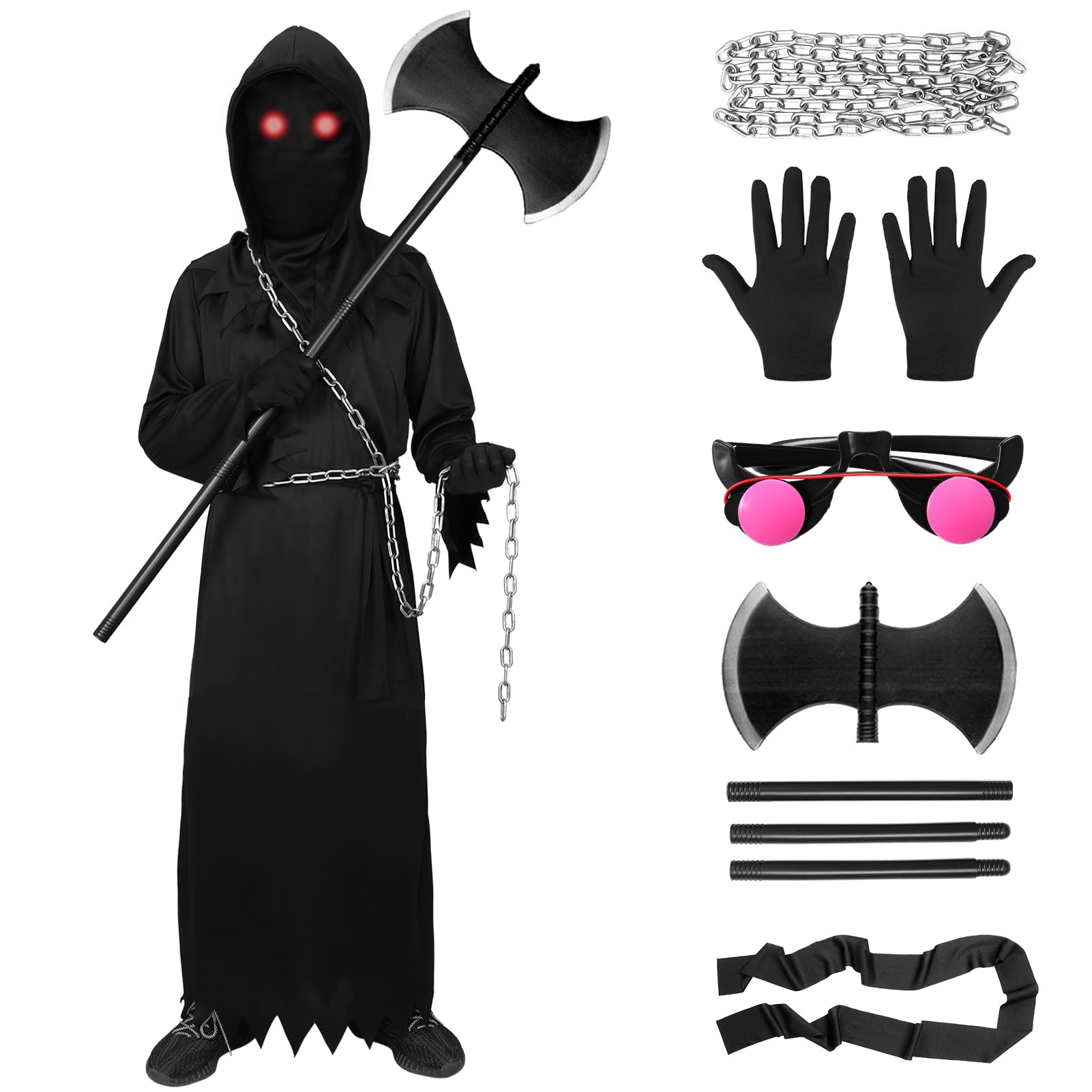 Harsever Kids Grim Reaper Costume Halloween Fancy Dress Costumes Boys Halloween Reaper Costume Set including Hood