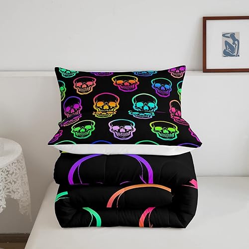 Miniatura 5 de Erosebridal Juego de ropa de cama de calavera de la muerte, juego de ropa de cama de esqueleto claro degradado con temática de Halloween, edredón