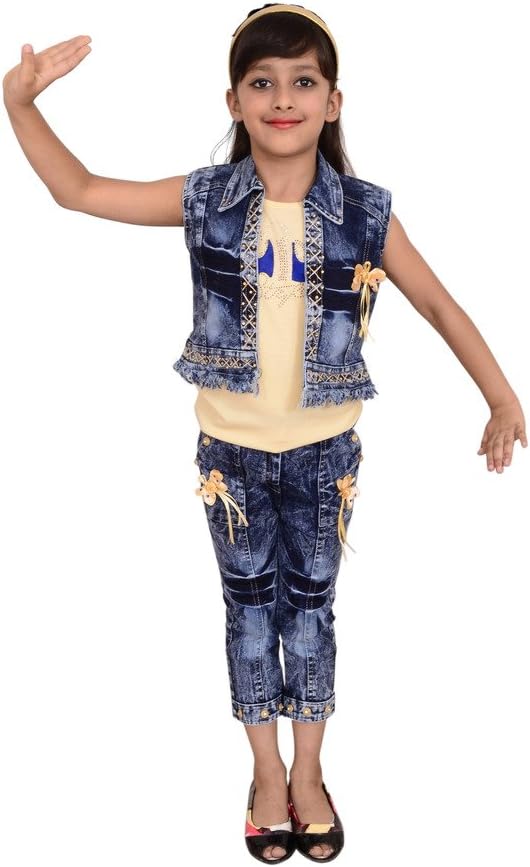 Arshia Fashions Girl's Denim Maxi Dress (GR00121_Yellow_2-3 Years)