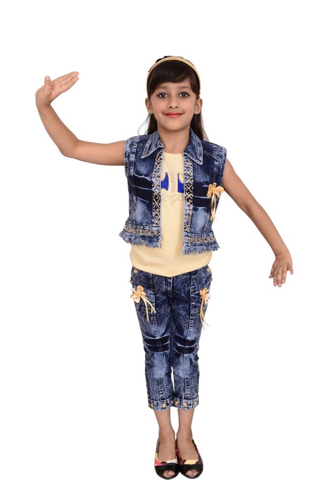 Arshia Fashions Girl's Denim Maxi Dress (GR00121_Yellow_2-3 Years)