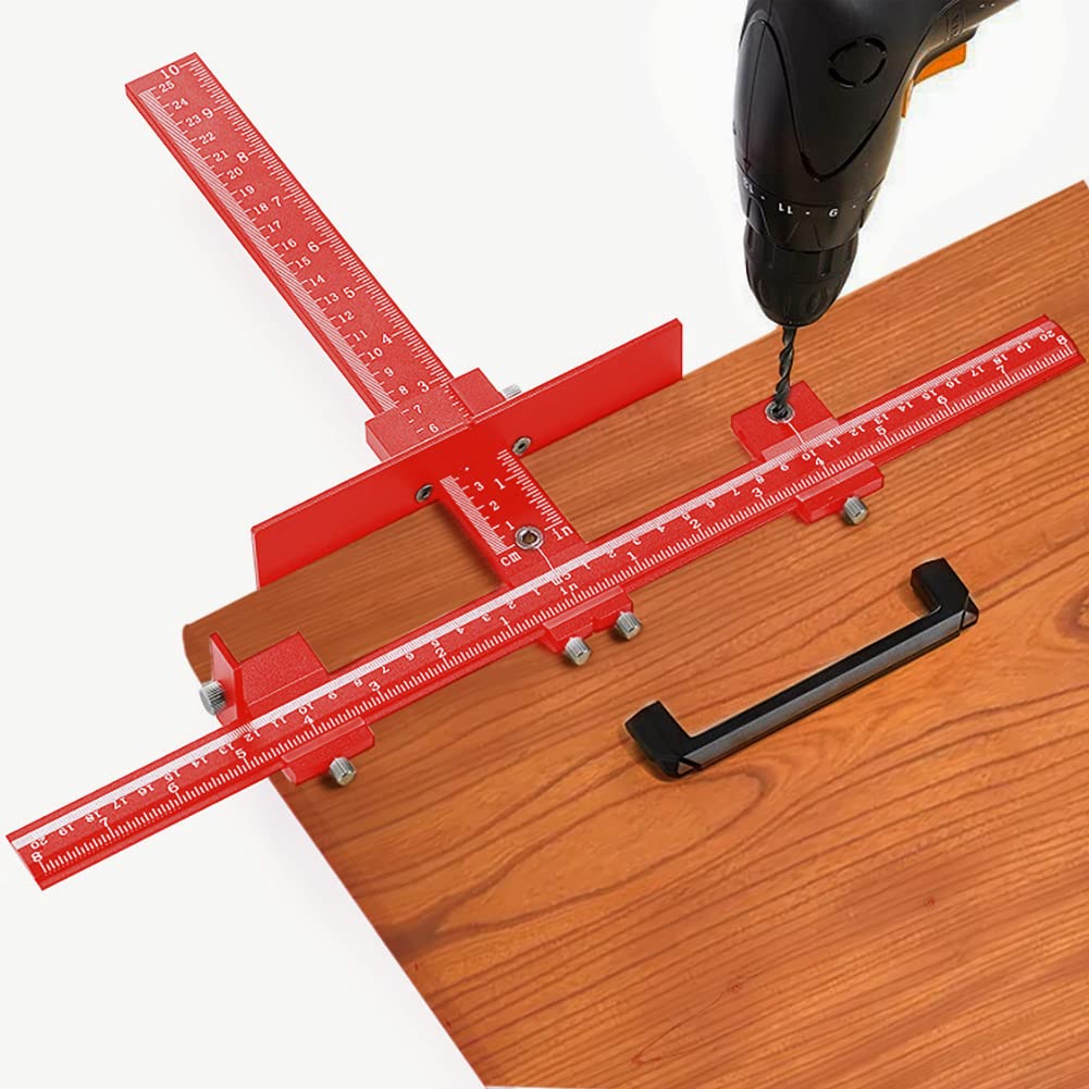 Joywayus Guía de localización de perforadora de aleación de aluminio, plantilla ajustable para carpintería para una instalación rápida y precisa de puertas y cajones, tiradores delanteros, tiradores