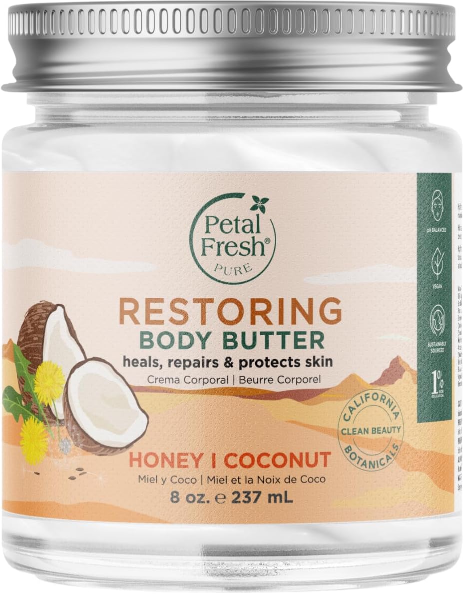 Petal Fresh Restoring Honey & Coconut Oil Body Butter | With Coconut, Shea & Honey | For Silky smooth Skin Touch - Intense Hydration | Vegan & Cruelty Free | 8 oz, 237 Ml