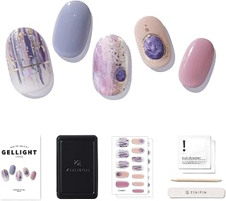 Zinipin Gellight Semi-Cured Gel Nail Strips | 36 Nail Wraps | Includes Nail Wipes, Cuticle Stick & Nail File | Violet & Pink (Dream Catcher)