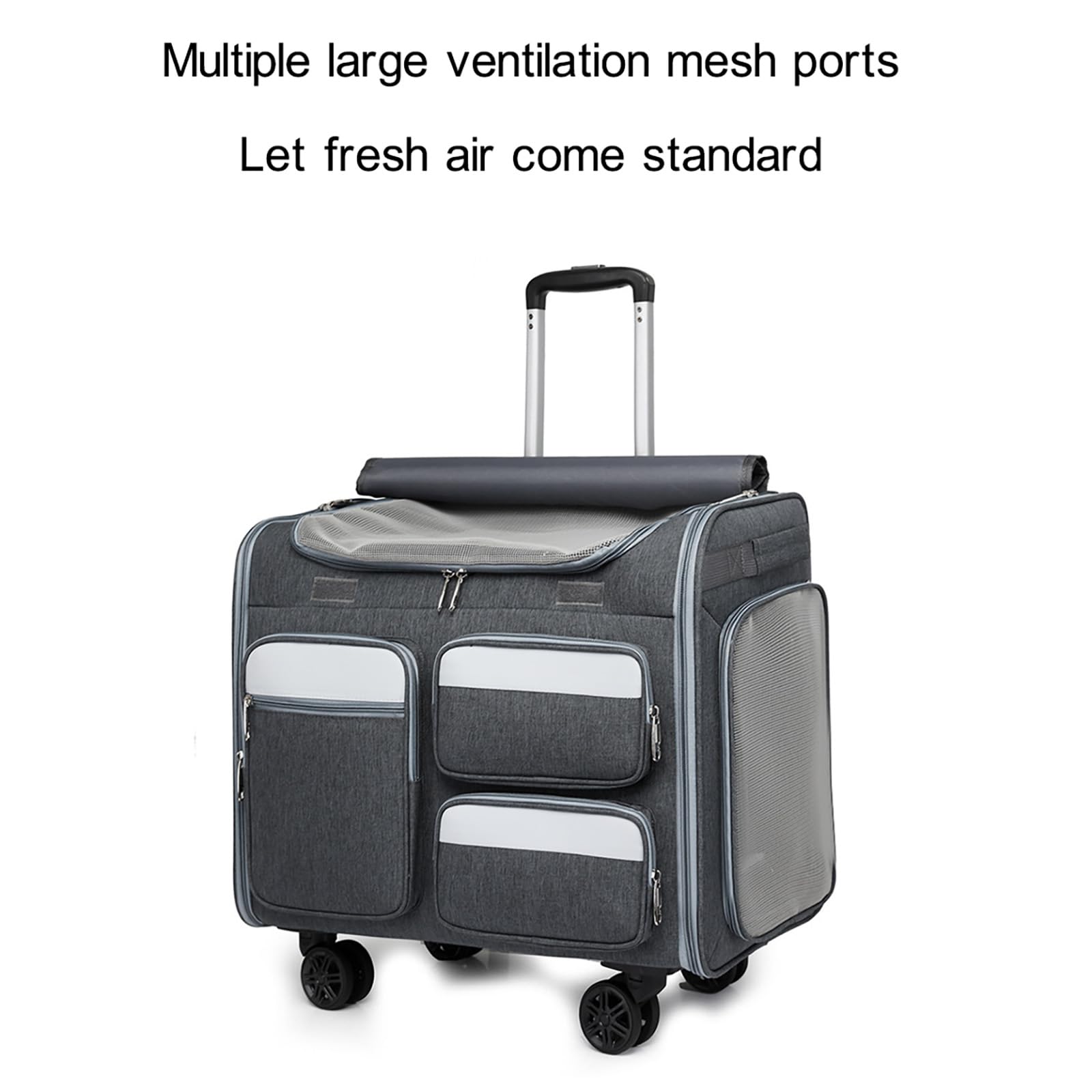 TransportíN para Gatos con Ruedas, Aprobado por AerolíNeas, con VentilacióN Multilateral Y Un Recipiente Plegable para Perros Y Gatos PequeñOs, Medianos Y Grandes. (Gray)