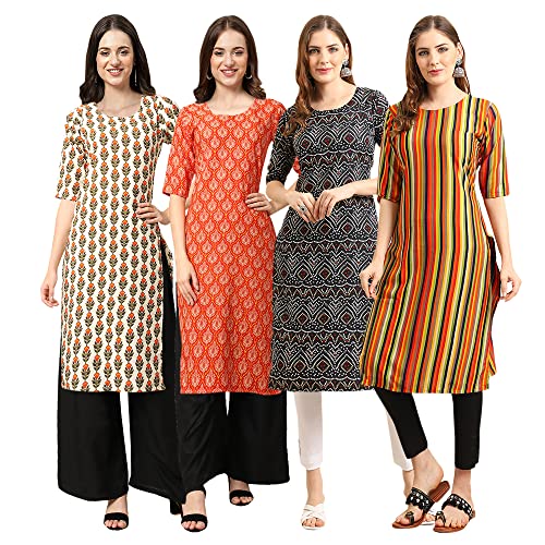 Image of Pinkmint Women's Crepe Digital Print Straight Kurta [Pack of 4]