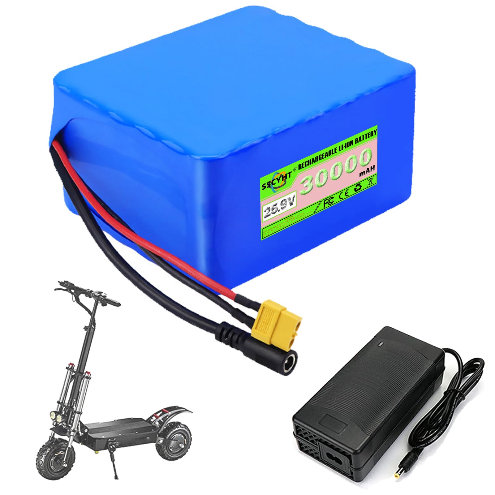 Replacement Battery 25.9V Lithium Battery 30000mAh 18000mAh 21000mAh 27000mAh 24000mAh Rechargeable Batteries for Electric Scooter, Wheelchair with BMS,25.9v30000mah 190mm