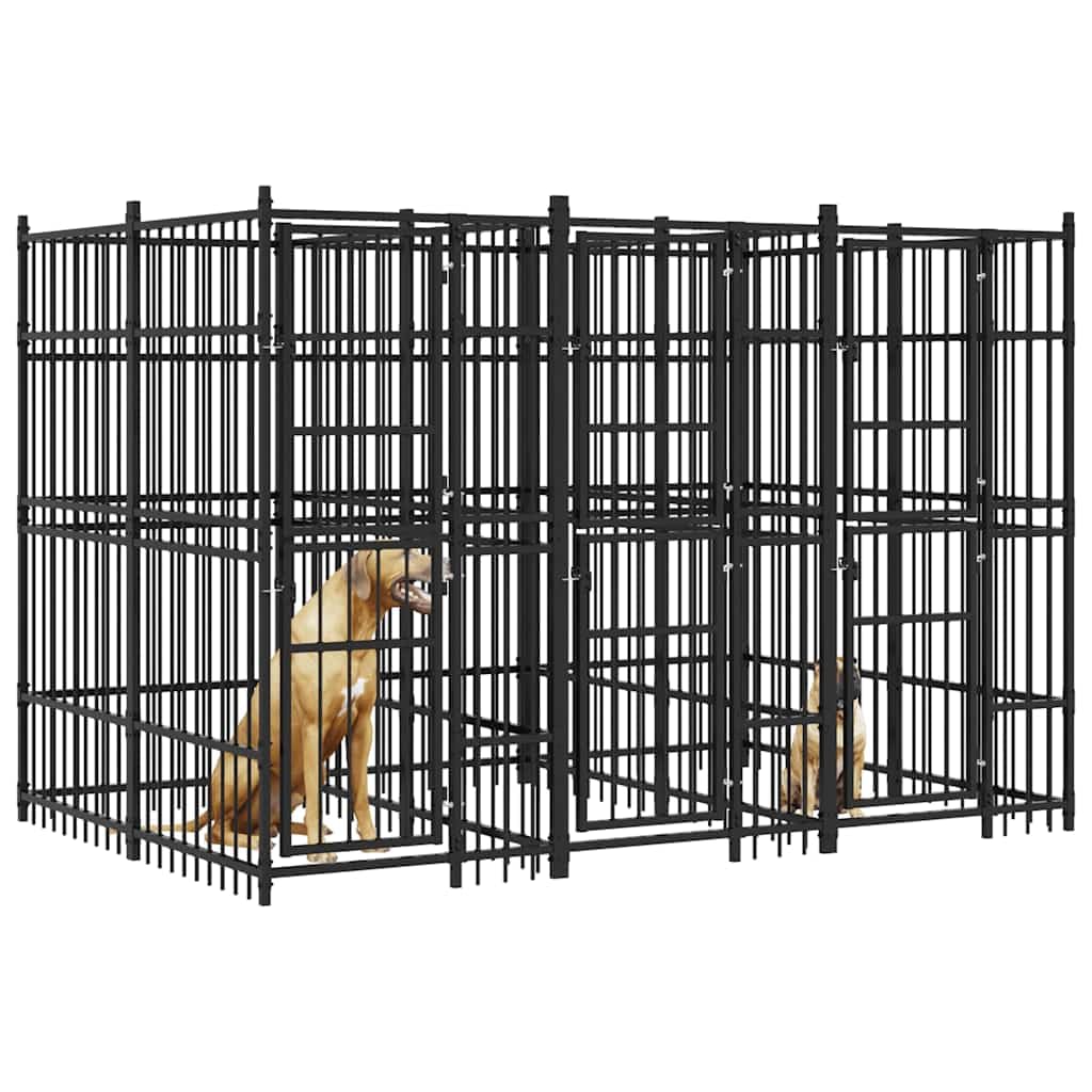 Perrera para perros de acero de 7,37 m² con puerta plegable con cierre, gran parque para perros
