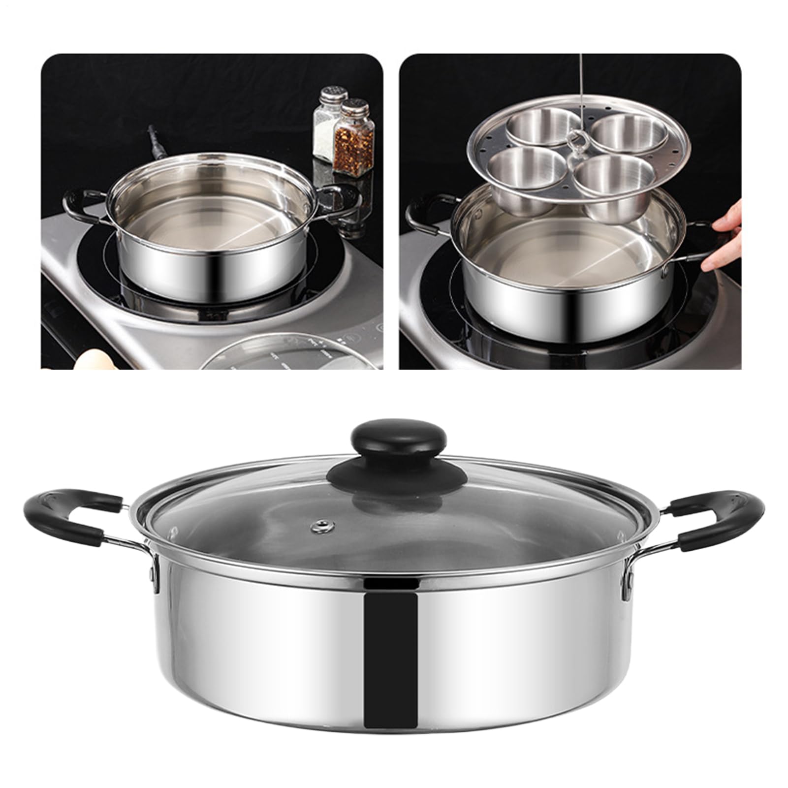 Escalfador de huevos, sartén de acero inoxidable para escalfar huevos escalfados, sartén de vapor antiadherente para cocinar huevos escalfados, utensilios de cocina resistentes a la corrosión para