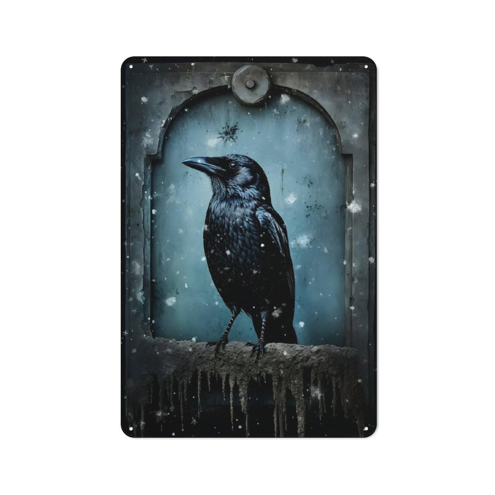Junmoney Raven Sitting On Tombstone Retro-Style Tin Sign 30X20cm For Dining Room Or Kitchen, For Kitchen Wall Decor Lovers