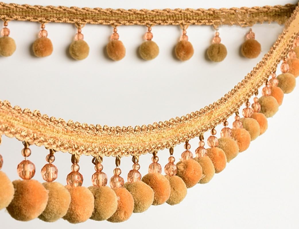 Bordure à Franges, Pompons de Rideaux, Applique de Garniture de Rideau, 1 mètre de Garniture de Rideau perlée à Franges for canapé, Table, Abat-Jour, Bricolage(Giallo)