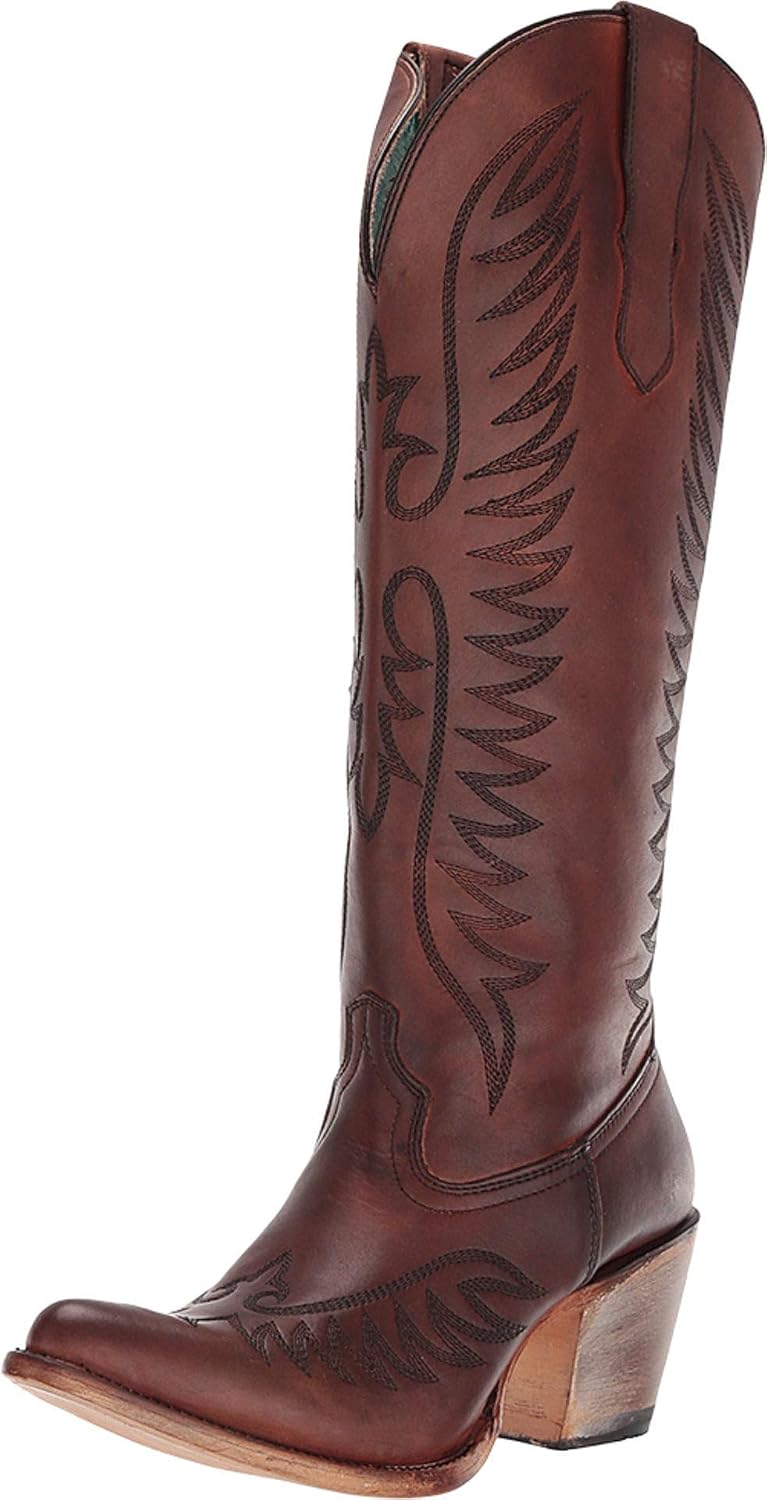 Corral Boots Women's Embroidery Tall Top Snip Toe Western Cowgirl Style Leather Knee-High Boots