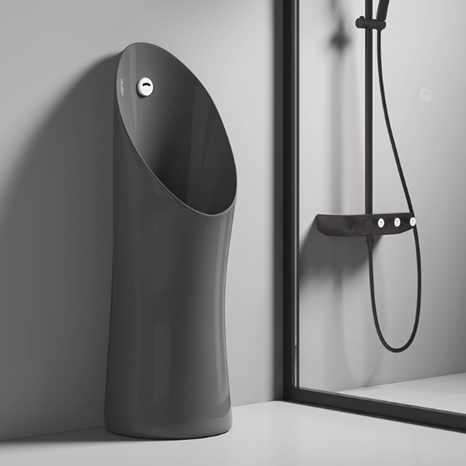 Automatisches Urinal für Männer, auslaufsicher, CE-zertifiziert, bündiges Design für Zuhause, Schule und Einkaufszentren, graue Waschlösung für Hygiene und Komfort