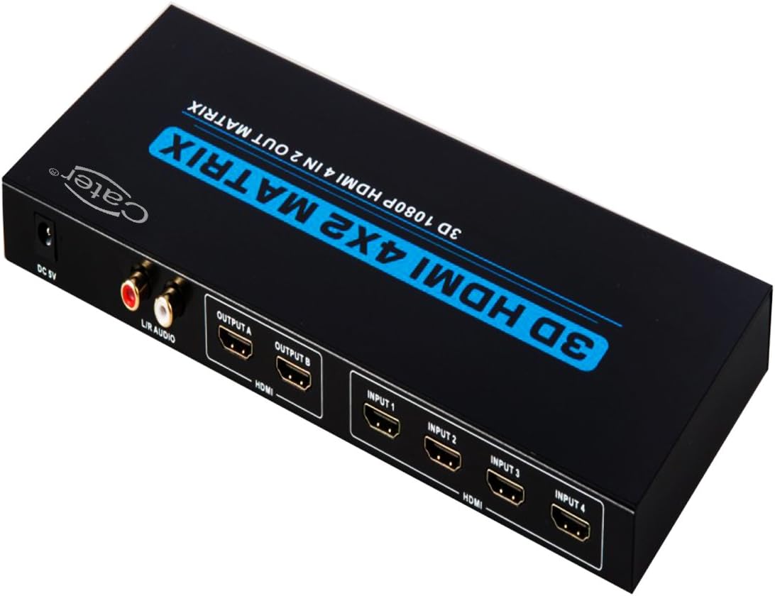 4x2 V1.3 HDMI Matrix Switch/Splitter (4-in, 2-out) with Remote Control & L/R Audio Output; Supports 1080p/1080p@24HZ 3D source, compliant with HDCP(4x2 V1.3 HDMI Matrix Switch)