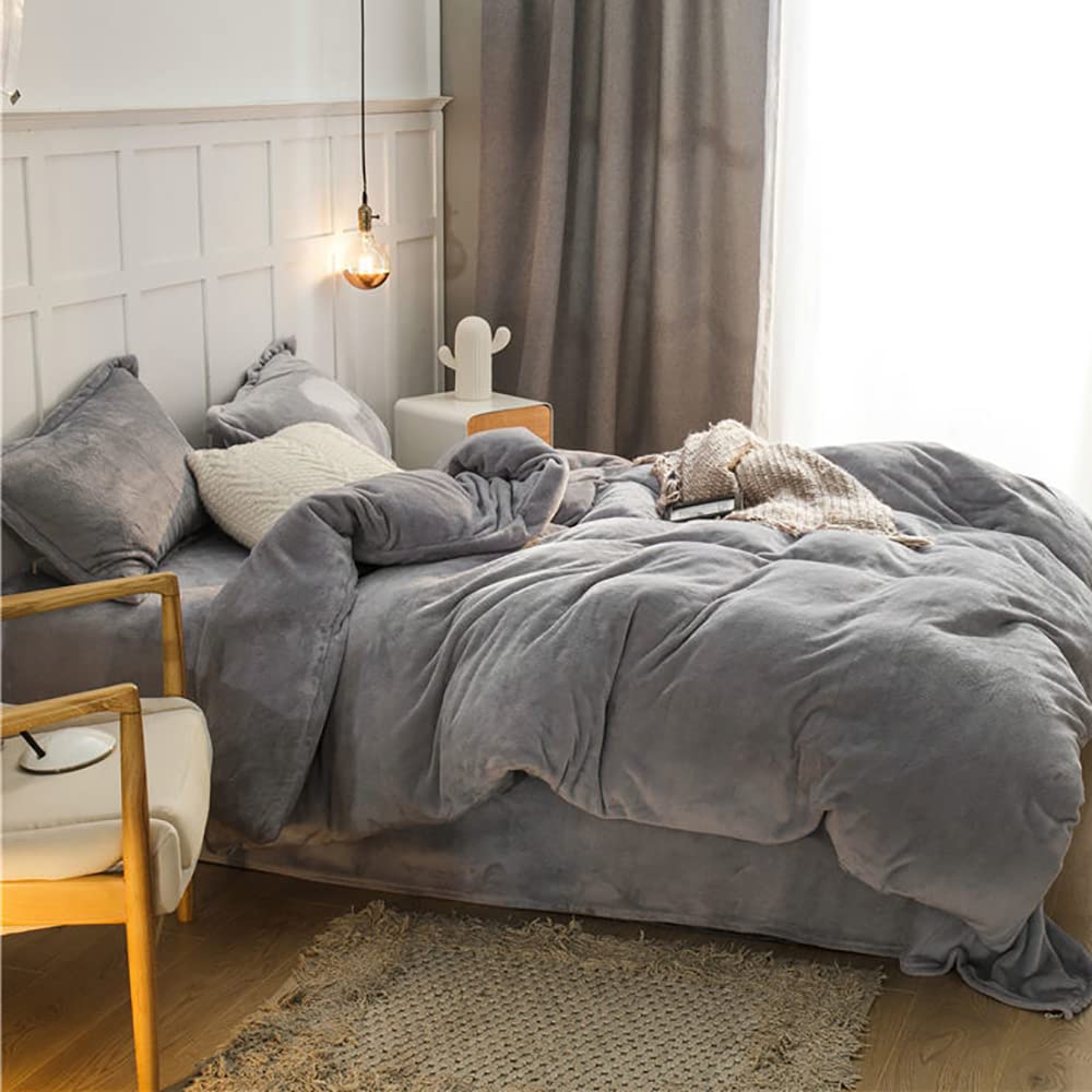 Omela Winter Bettwäsche 155x220cm Warm Fleece Plüsch Bettbezug Silber Grau