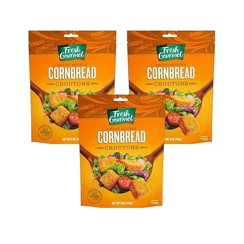 Fresh Gourmet Crutones premium, pan de maíz dulce con mantequilla, 5 onzas (paquete de 3)