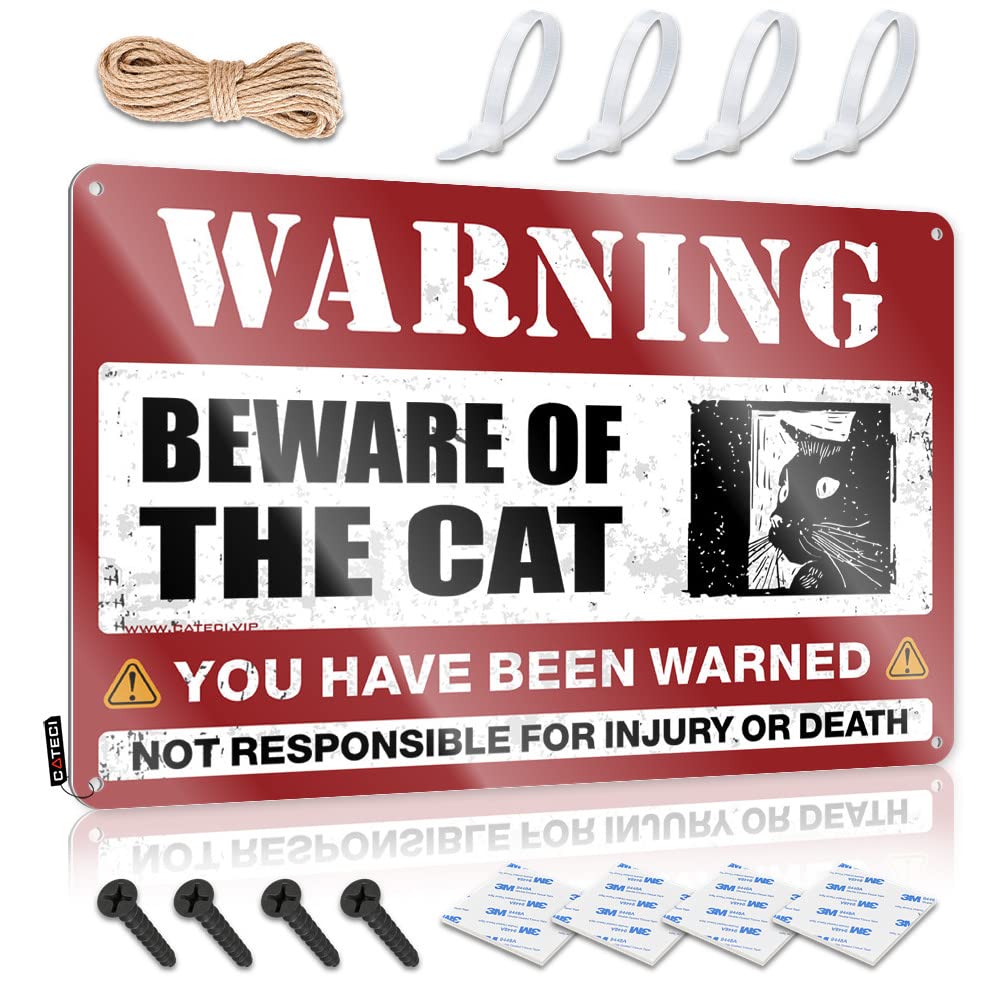 Funny Plaques For Men Beware Of Cat Tin Sign Warning Tin Sign Things For Boys Room