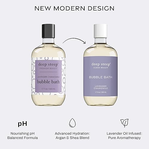Miniatura 3 de Deep Steep Baño de burbujas, manzanilla lavanda, 17 onzas (paquete de 2) – Remojo calmante con manteca de karité, aceite de argán, aloe vera
