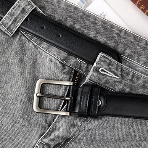 Image of maikun Mens Black Leather Belt, Casual Dress Belts For Men, Classic Design Pin Buckle