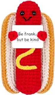 Funny Positive Hot Dog, Emotional Support Hot Dog, Cute Crochet Potato Partner Toy with Positive Card Cheer Up Funny Gag Gifts(Hot Dog), Brown