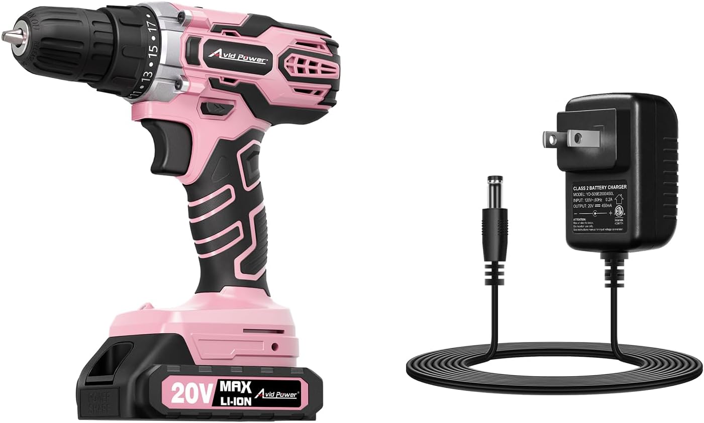 Kit de Taladro Inalámbrico AVID POWER 20V MAX, 2 Velocidades, 19 Posiciones, Color Rosa