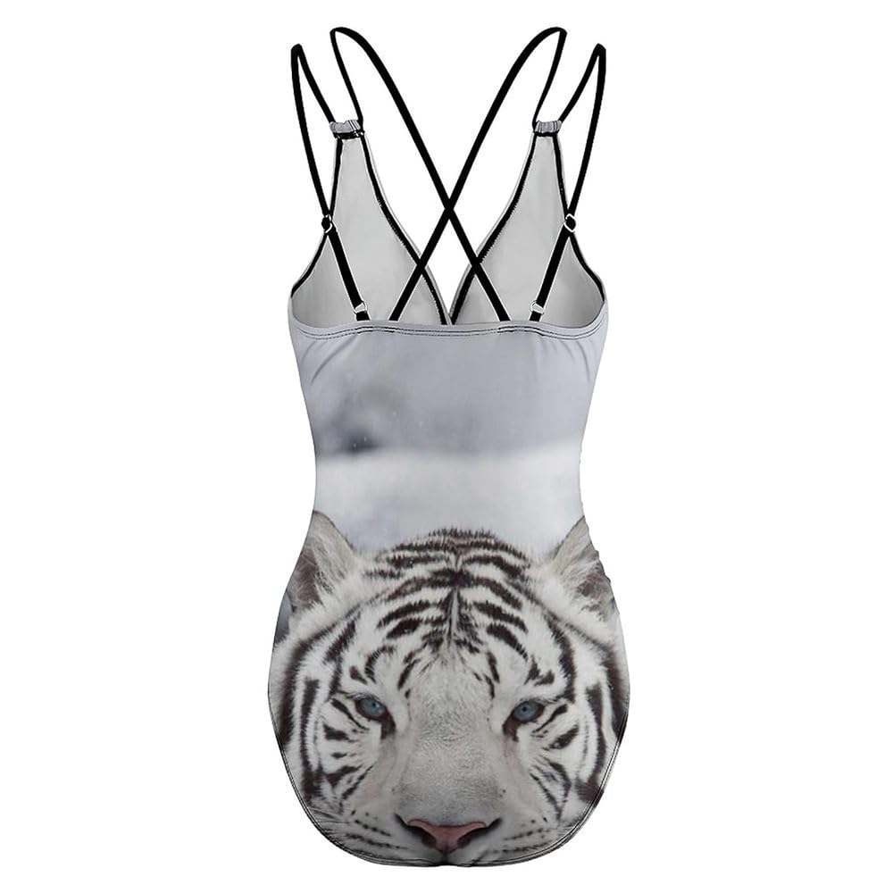 ■BARREL■ Women's Korea Edition V-Back Strap Swimsuit Tiger Amazon.com : White Tiger in The Snow Print Women's One Piece