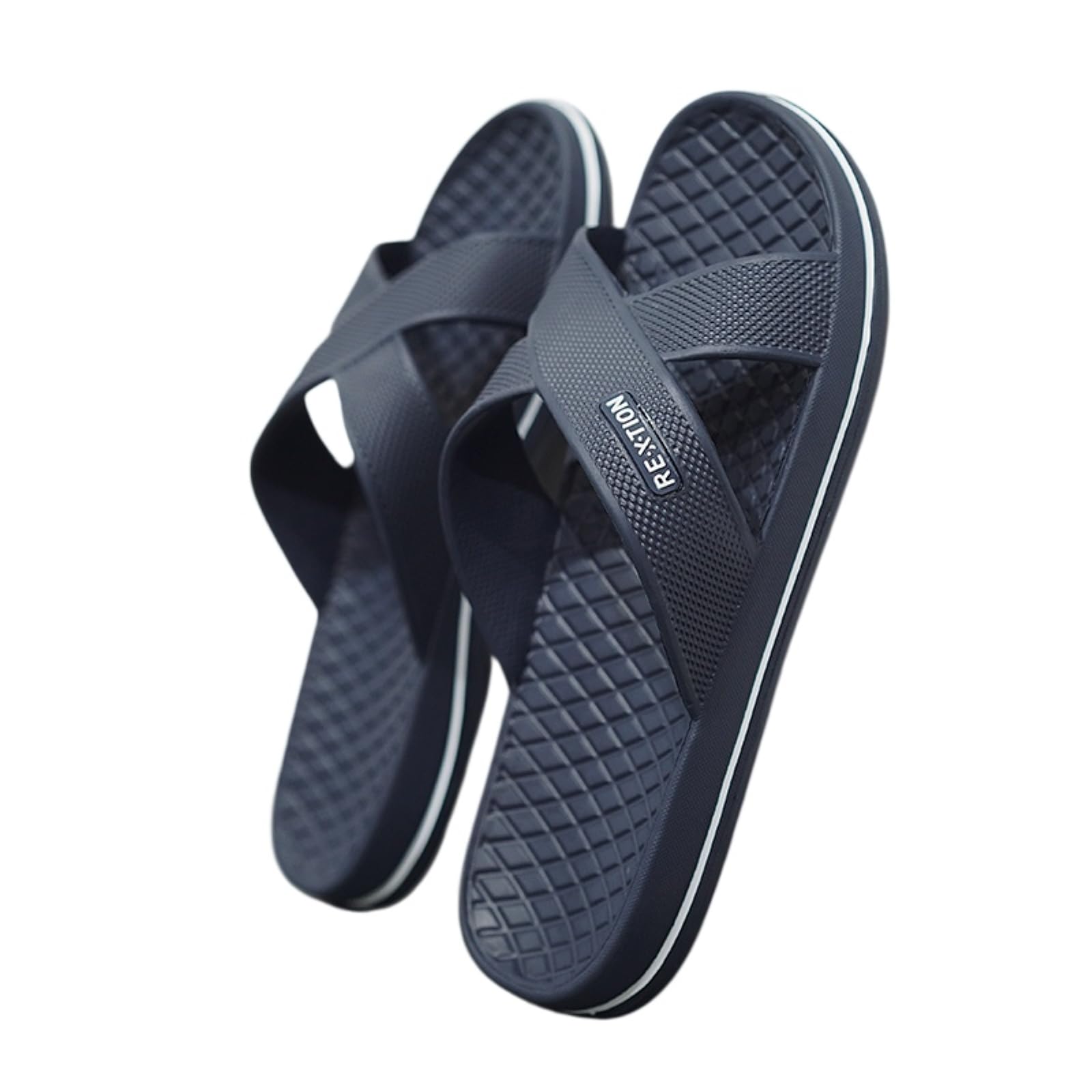 Ciabatte Uomo Slides Cinturina Incrociata degli Uomini con Diamante Textured Footbed Leggero Eva Sandali Anti-Scivolo All'aperto Scarpe da Spiaggia Estate Pantofole Casual-black-44