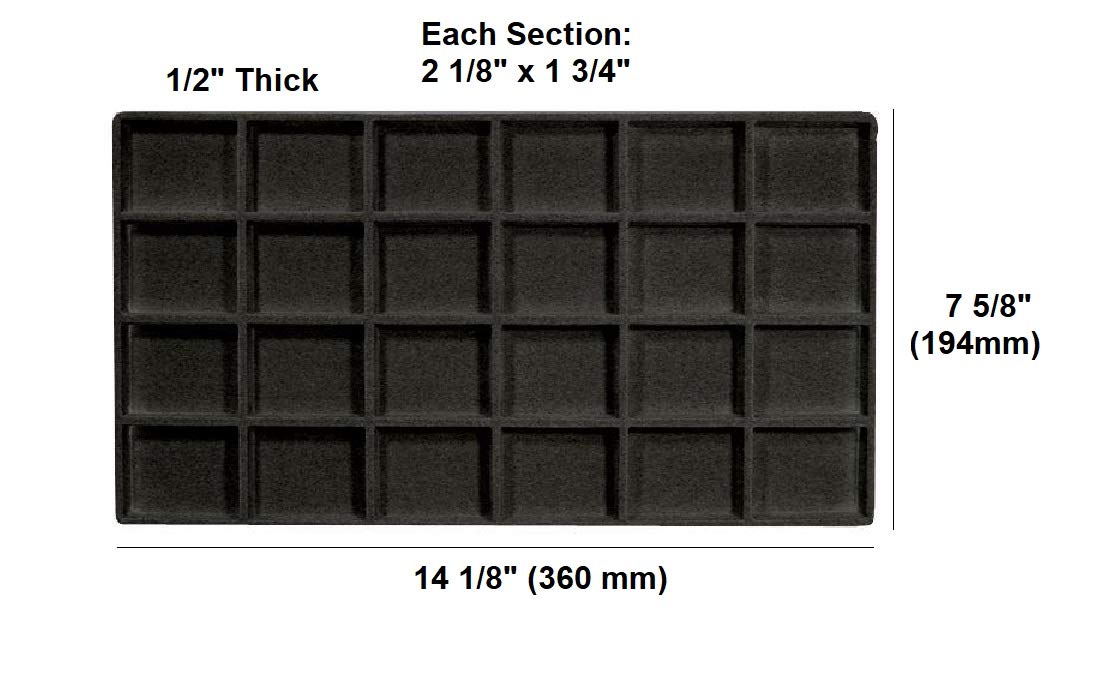 888 Display USA - 6 Pieces Black 24 Slot Coin Jewelry Showcase Display Tray Flocked Inserts
