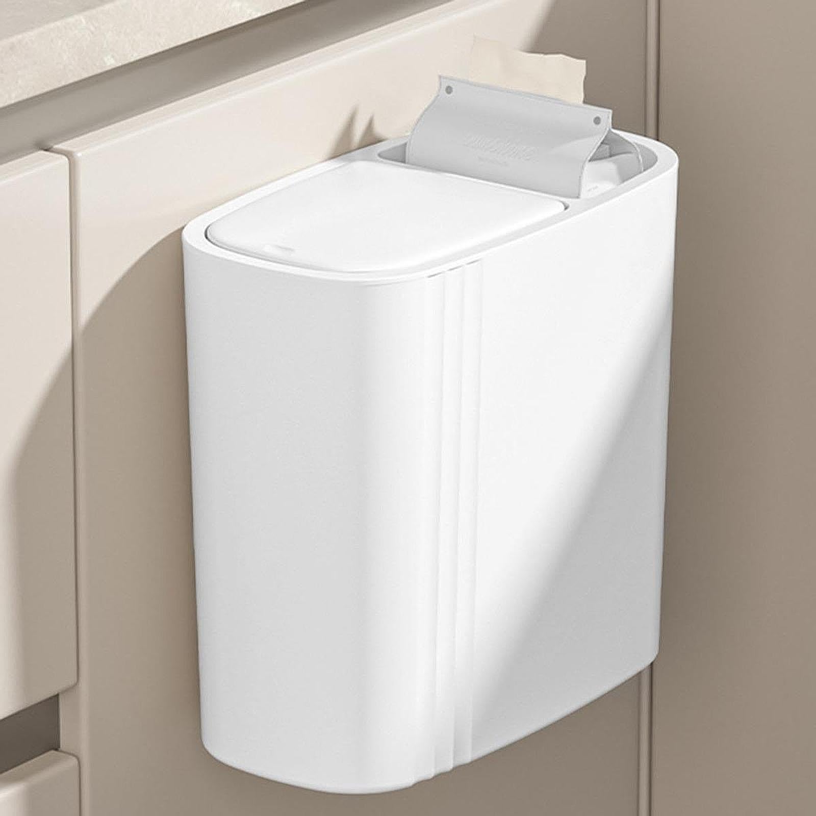 rockible Pattumiera da Bagno con Coperchio, Compatta, Rettangolare, Piccola E Sottile, da 12 Litri, per Casa, Bagno, Soggiorno, Lavanderia, Bianco