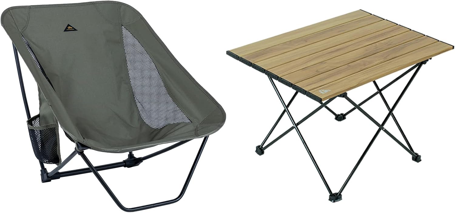 iClimb 1 Folding Table and 1 Low Folding Chair Bundle, Ultralight Compact for Adults Outdoor Backpacking Camping Hiking Beach Concert