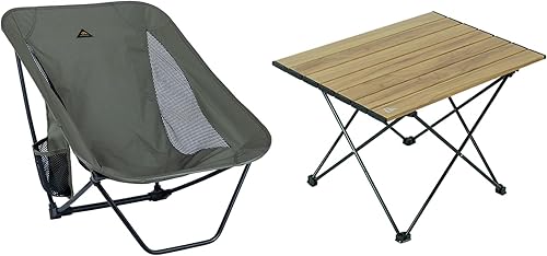 iClimb 1 mesa plegable y 1 paquete de silla plegable baja, ultraligero y compacto para adultos, mochilero al aire libre, camping, senderismo, playa,
