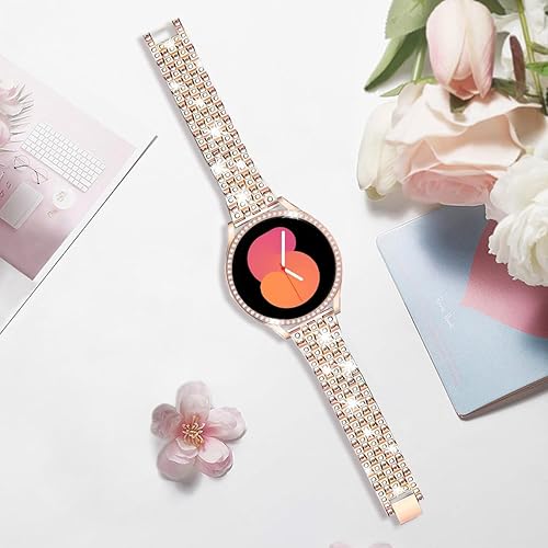 Vista 161 de Correas compatibles con Samsung Galaxy Watch FE / 5/4 de 1.575 pulgadas, correa de metal con diamantes de imitación brillantes de 0.787 pulgadas
